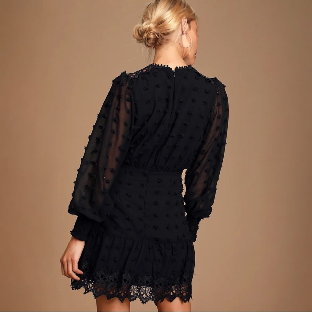 Lulus Black Lace Embroidered Long Sleeve Mini Dress NWT Size M - Picture 3 of 15